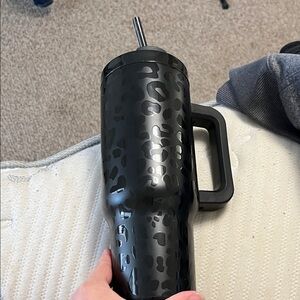 Black Leopard Print Stainless Tumbler with Handle